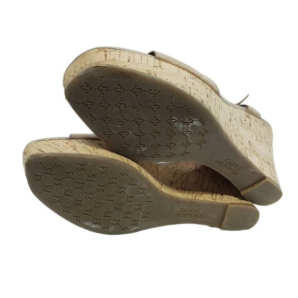Franco Sarto Womens Beige Leather Cork Wedge Sandals 9.5 M Chestnut Brown/Tan - Picture 10 of 11